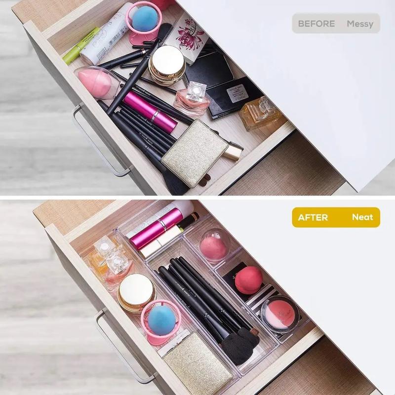 14 PCS Clear Plastic Drawer Organizer Tray for Makeup, Kitchen Utensils, Jewelries and Gadgets Boxes