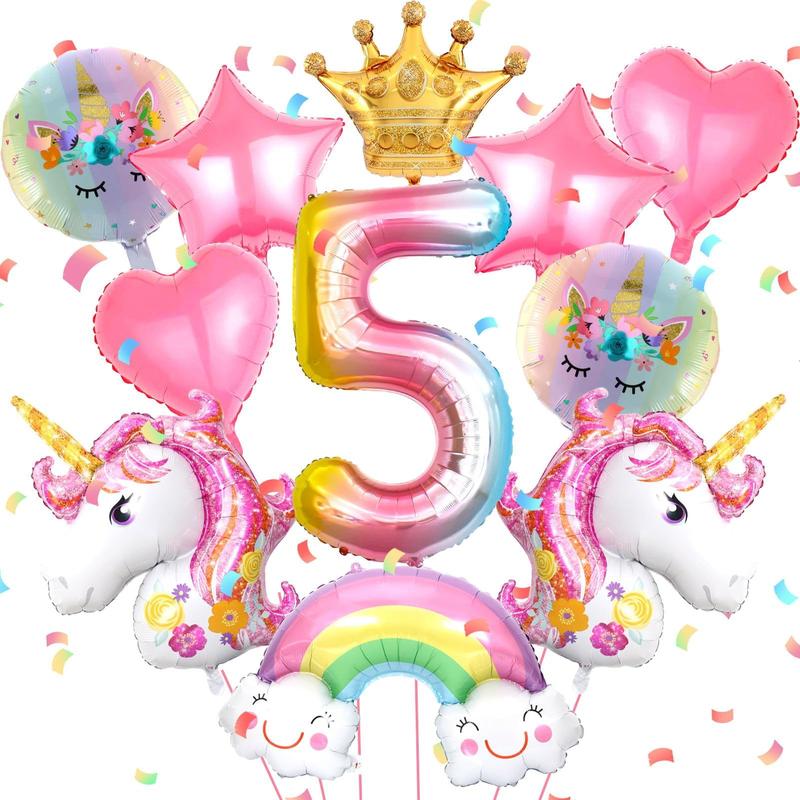 Unicorn Themed Balloon Set, 12pcs set Unicorn & 3 4 5 Number Birthday Party Decoration, Balloon Set for Birthday Party, Party Supplies