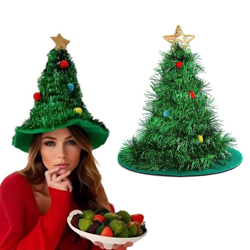 Christmas Tree Shaped Hat, 1 Count Tree Cap with Pentagram, Party Decoration Supplies for Holiday Party Festive