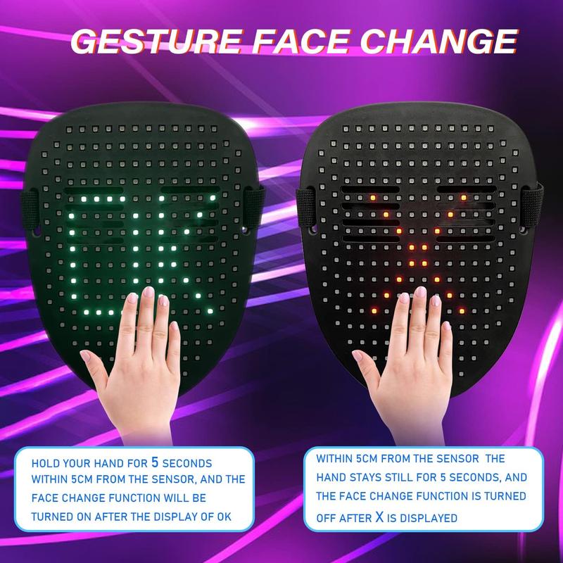 Deinter life led mask with gesture sensing, unisex led lighted face transforming mask for costume cosplay party Masquerade