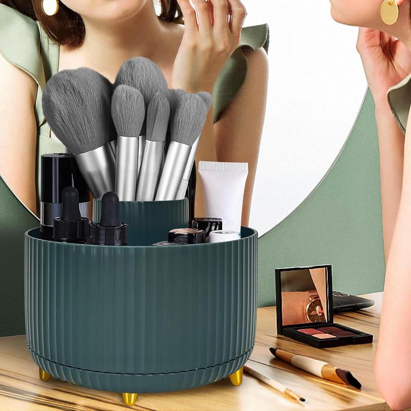 Makeup Brush Holder, Multi-angle Rotating Makeup Organizer, Multifunction Cosmetic Organizer for Bathroom Countertop, Bedroom Nightstand, Desktop, Makeup Desk Organizer, White Boxes Skincare Organizer Smooth Vanity