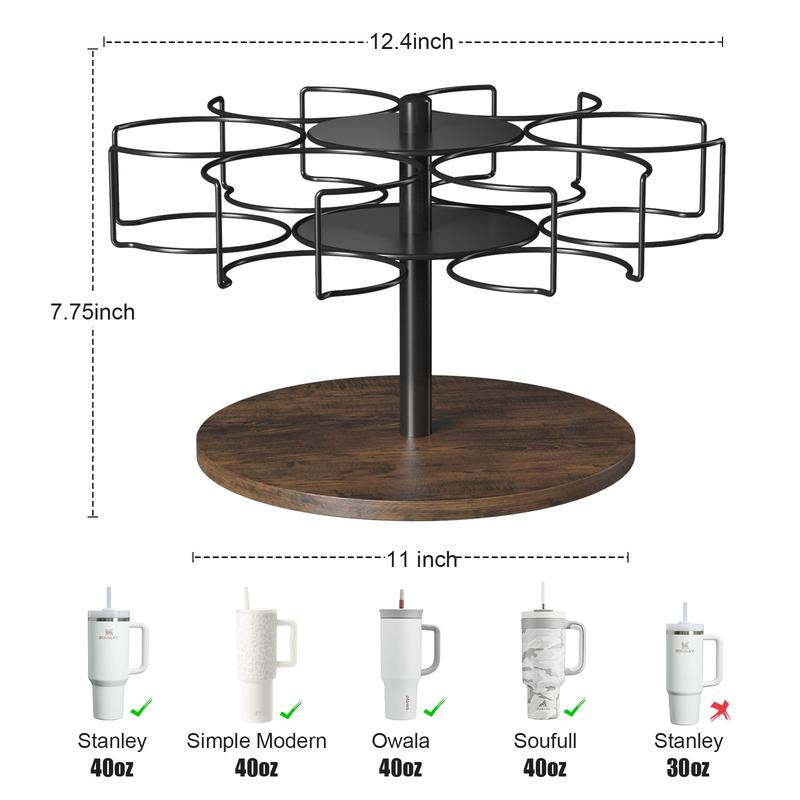 Gift-friendly mug organizer and storage, swivel glass holder, 40 oz Rotating Tumbler Holder, Water Bottle Rack for Kitchen Organization, Easy to Access, Equipped with Non-Slip Pad stanley tumbler Steel Wooden Cabinet Installation stanley cup