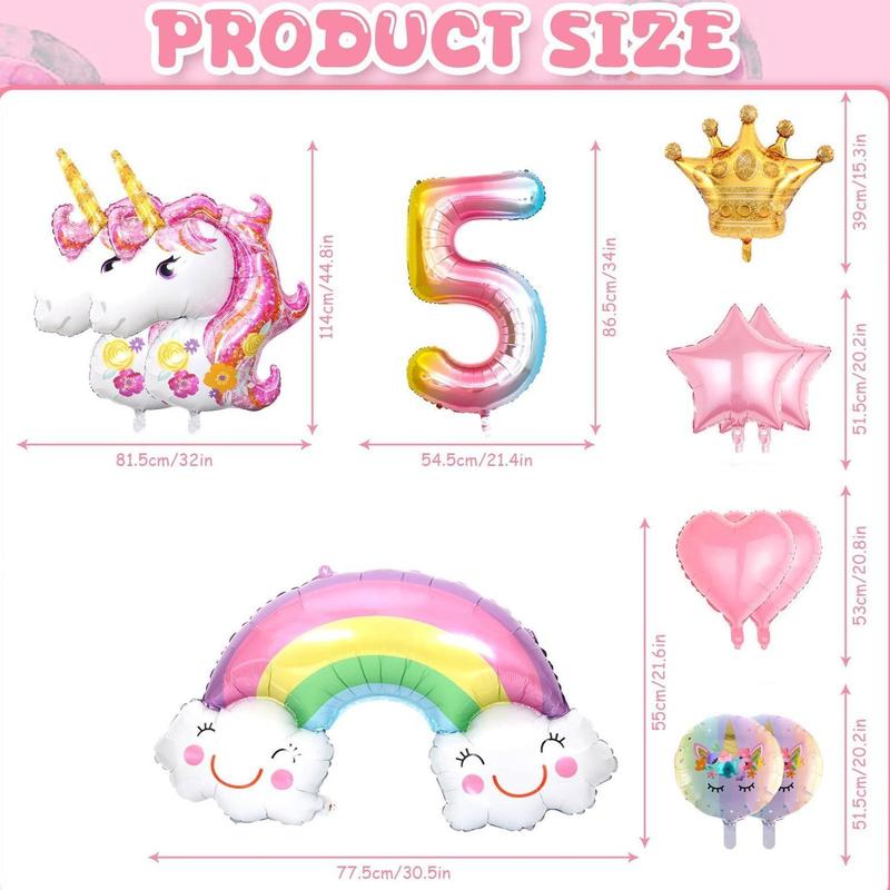 Unicorn Themed Balloon Set, 12pcs set Unicorn & 3 4 5 Number Birthday Party Decoration, Balloon Set for Birthday Party, Party Supplies