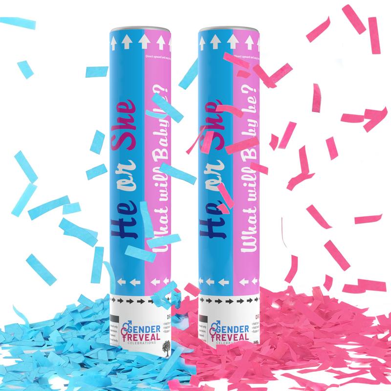 2 Pack Gender Reveal Confetti Cannon ,Compostable Confetti Party Supplies Poppers,Ideal for Baby Boy or Girl Gender Reveal Decoration