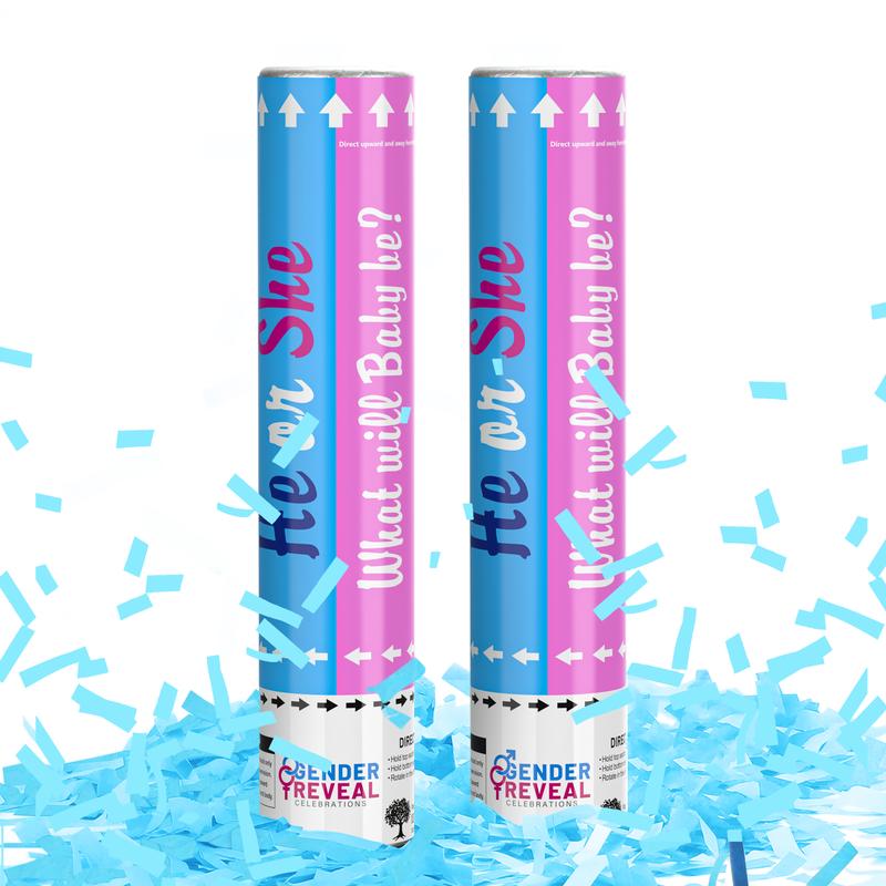 2 Pack Gender Reveal Confetti Cannon ,Compostable Confetti Party Supplies Poppers,Ideal for Baby Boy or Girl Gender Reveal Decoration