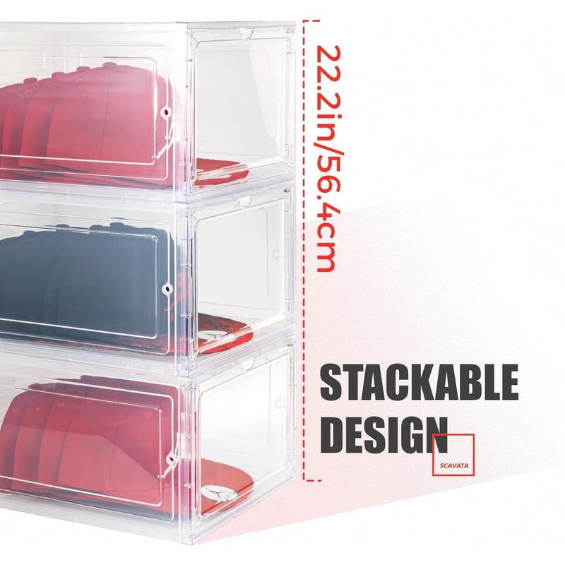 6 Pack Hat Organizer Box, Stackable Clear Baseball Caps Holder Box Containers with Magnetic Door for Hats Snapback Cap Storag, Hat Rack Display Case, Holds 8 Hats Each (Clear)