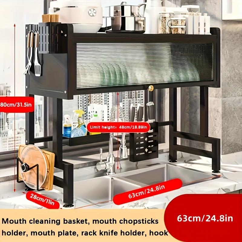 Multifunctional kitchen storage rack with cabinet doors, stainless steel sink with curtain, dish organizer, countertop drain rack Organizer