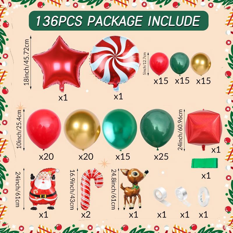 Christmas Balloon Arch Kit, 136pcs set Mixed Color Balloon Set, Balloon Garland Arch Kit for Christmas & New Year Party Decoration