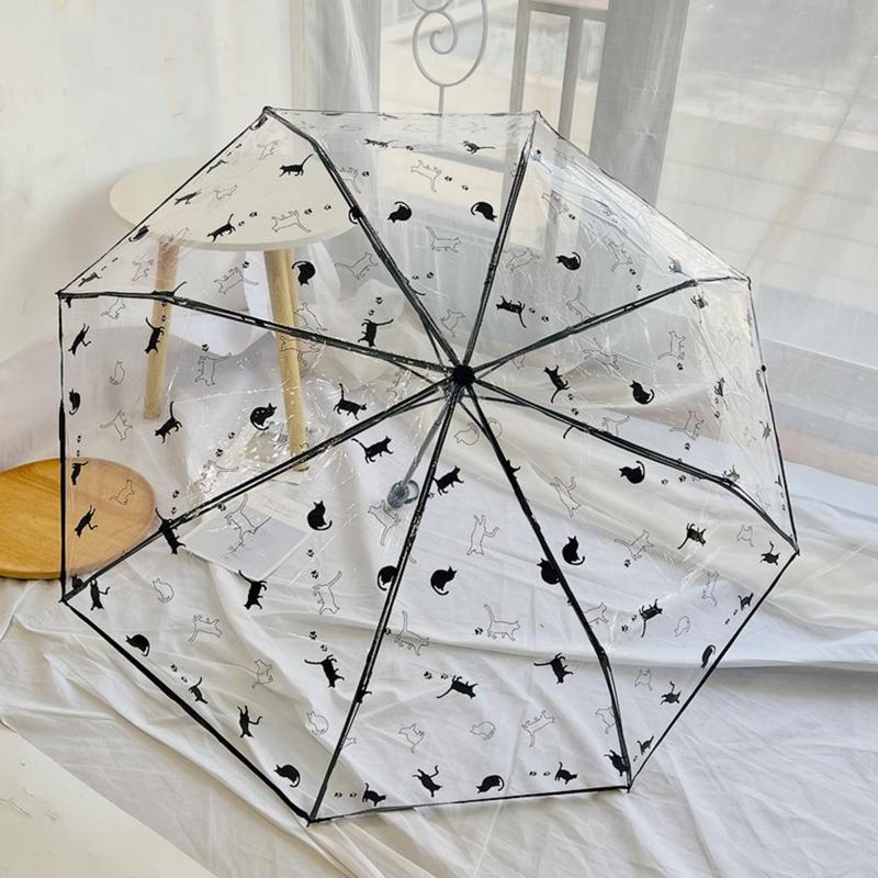 Cute Cat Pattern Transparent Umbrella, Automatic Open Close Umbrella, Waterproof Umbrella for Outdoor Activities