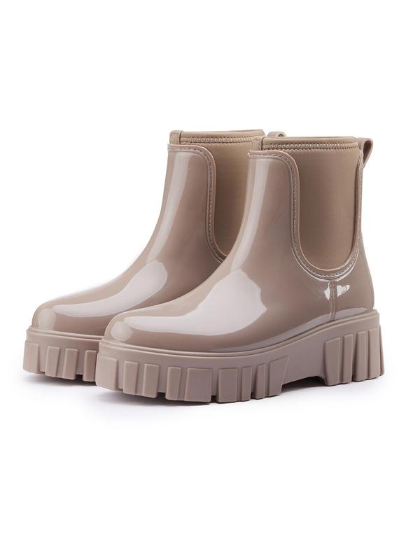 Women's Solid Color Ankle Chelsea Boots, Fashionable Waterproof Shoes for Daily Wear, Non-slip Rain Boots for Outdoor Camping