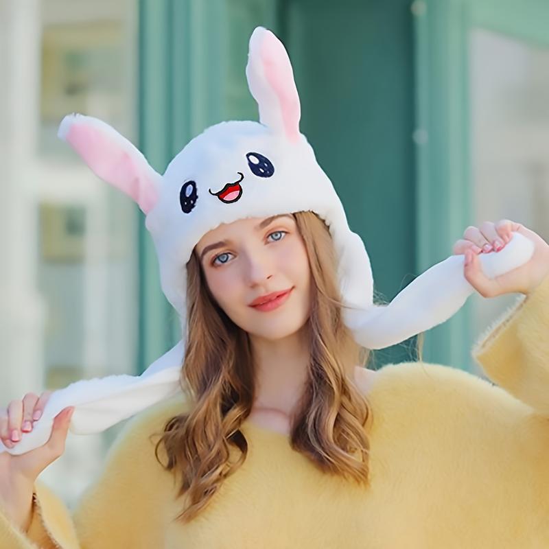 1 Count Rabbit Hat Ear Moving Jumping Funny Bunny Plush Cap for Women, Cosplay Christmas Party Holiday Hat