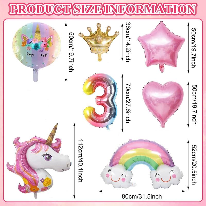 Unicorn Themed Balloon Set, 12pcs set Unicorn & 3 4 5 Number Birthday Party Decoration, Balloon Set for Birthday Party, Party Supplies