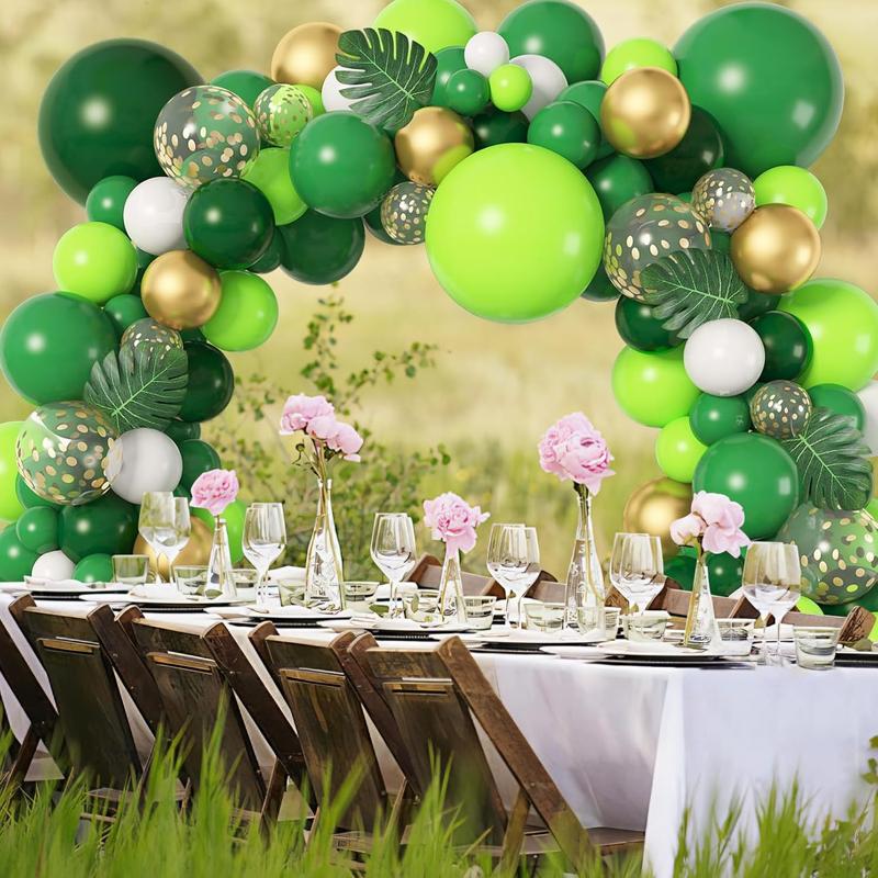 163Count Jungle Party Balloons Garland Arch Kit, Gold Lime Green Balloons with Artificial Tropical Palm Leaves for Dinosaur Safari Party Decorations Wild One Birthday Party Supplies