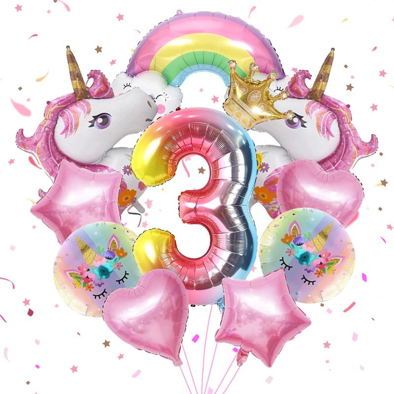 Unicorn Themed Balloon Set, 12pcs set Unicorn & 3 4 5 Number Birthday Party Decoration, Balloon Set for Birthday Party, Party Supplies