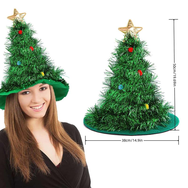 Christmas Tree Shaped Hat, 1 Count Tree Cap with Pentagram, Party Decoration Supplies for Holiday Party Festive