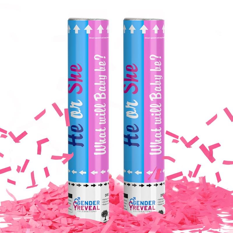 2 Pack Gender Reveal Confetti Cannon ,Compostable Confetti Party Supplies Poppers,Ideal for Baby Boy or Girl Gender Reveal Decoration