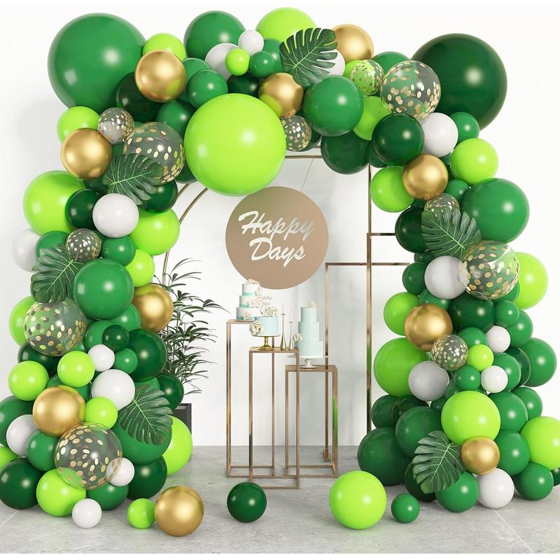 163Count Jungle Party Balloons Garland Arch Kit, Gold Lime Green Balloons with Artificial Tropical Palm Leaves for Dinosaur Safari Party Decorations Wild One Birthday Party Supplies