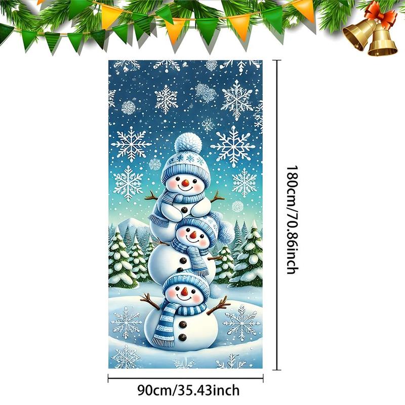 Snowman Pattern Door Banner, 1 Count Lovely Colorful Christmas Themed Door Hanging Banner, Festive Backdrop for Home Living Room Bedroom Office School