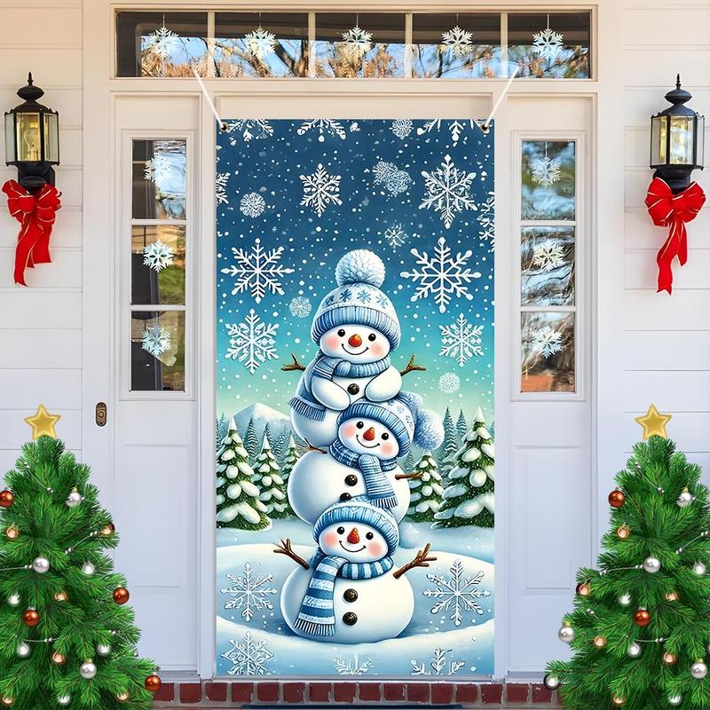 Snowman Pattern Door Banner, 1 Count Lovely Colorful Christmas Themed Door Hanging Banner, Festive Backdrop for Home Living Room Bedroom Office School