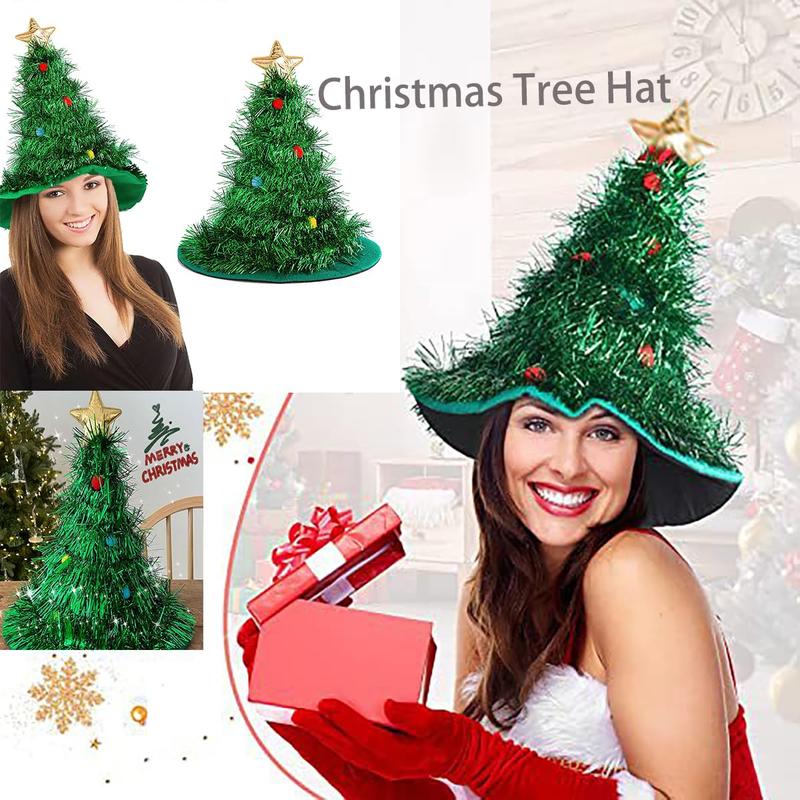 Christmas Tree Shaped Hat, 1 Count Tree Cap with Pentagram, Party Decoration Supplies for Holiday Party Festive