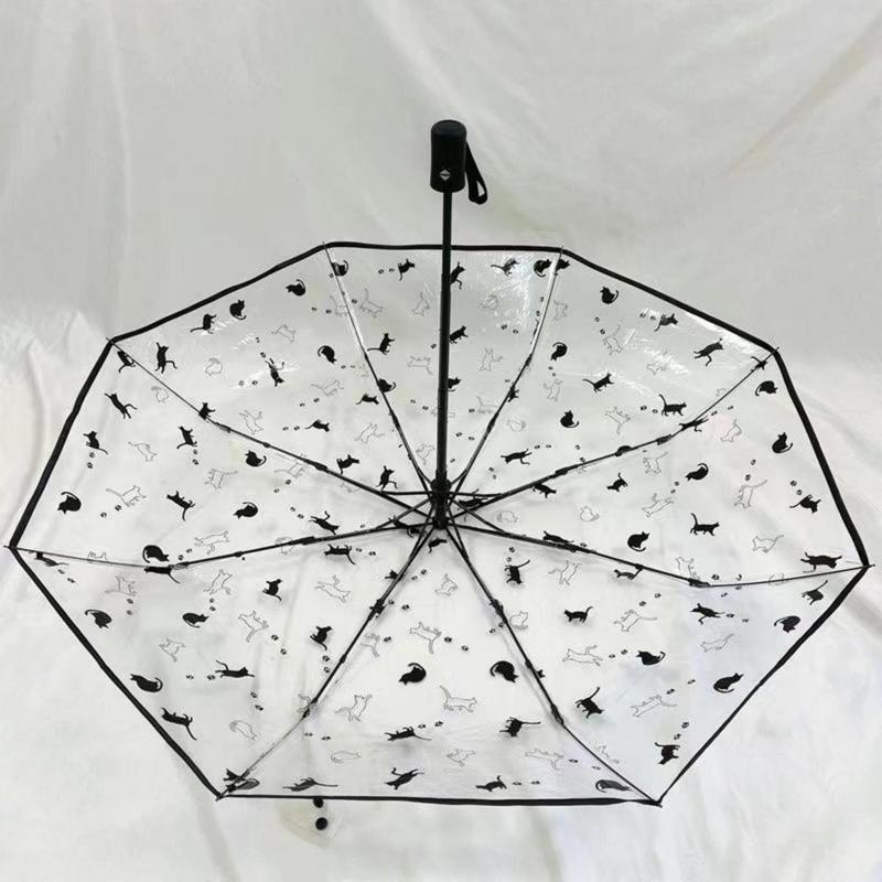 Cute Cat Pattern Transparent Umbrella, Automatic Open Close Umbrella, Waterproof Umbrella for Outdoor Activities