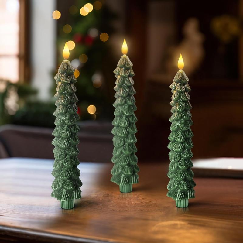 Christmas Tree Candles，Christmas gift，Flameless Taper Candles for Christmas Trees, Real Wax LED Battery Operated with Warm 3D Wick for Holiday and Wedding Decor gift.