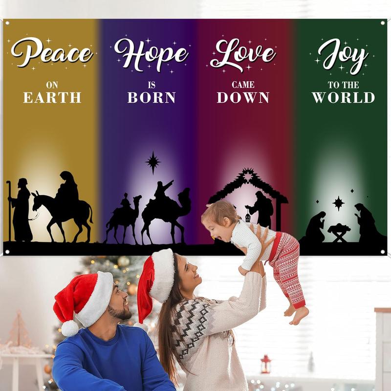 Nativity Christmas Banner Backdrop, Nativity Christmas Church Decorations Christmas Backgrounds for Photography Church Banners with Scripture Nativity Scene Banners Xmas Party Decorations