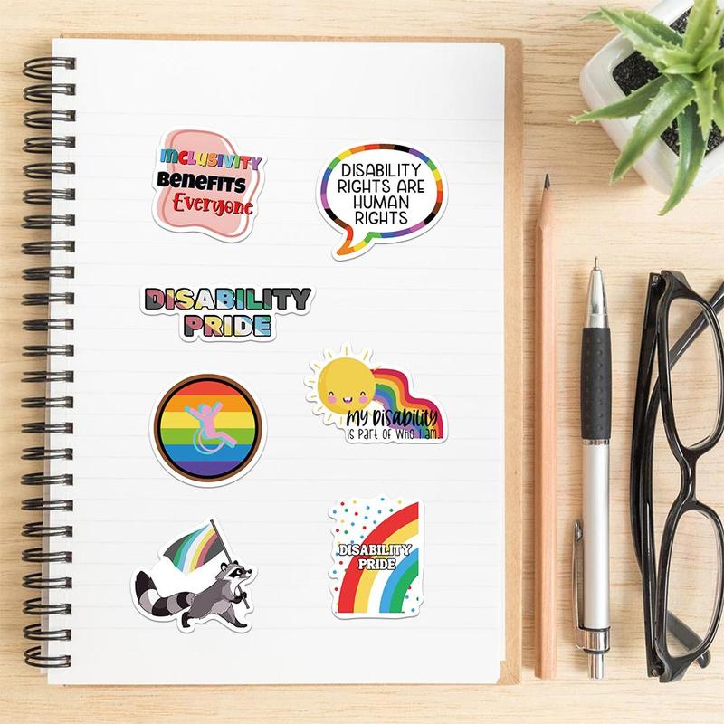 Disability Awareness Sticker, 50pcs set Cartoon DIY Decorative Sticker, Self Adhesive Decor Paper for Gift Greeting Card & Water Bottle & Laptop