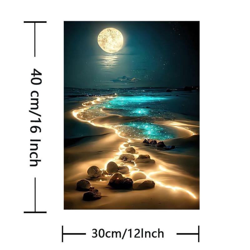 Moon & Sea Pattern Wall Art, 1 Count Modern Canvas Painting with Frame, Wall Art Decor for Home Living Room Bedroom Study Room