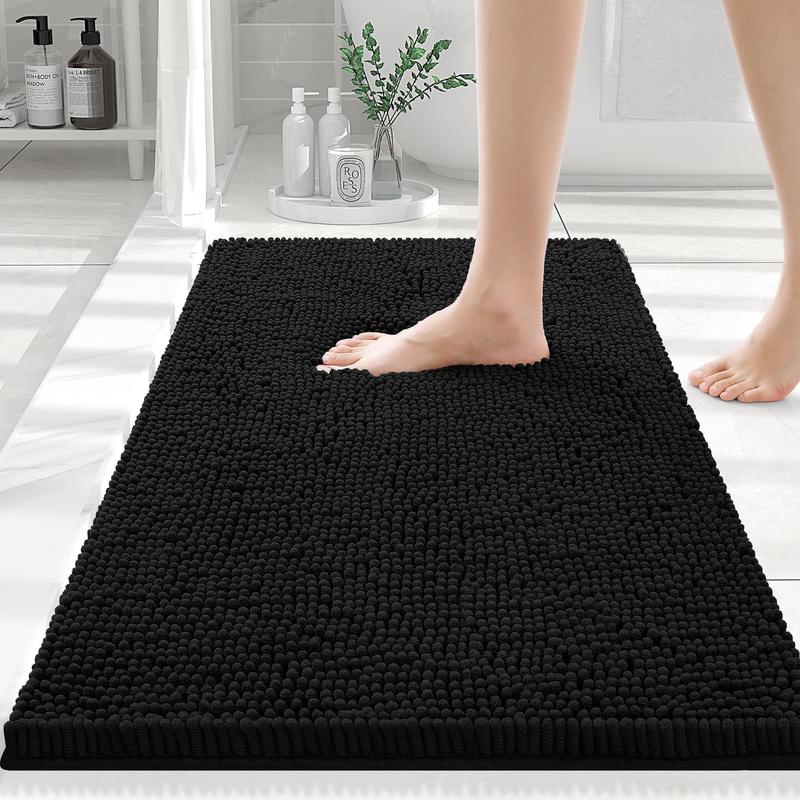 Bathroom Rug 24x16 Inch, Super Soft and Absorbent Plush Bath Mat Carpet, Machine Washable, Non-Slip Plush Rug for Tub, Shower and Bathroom, Black