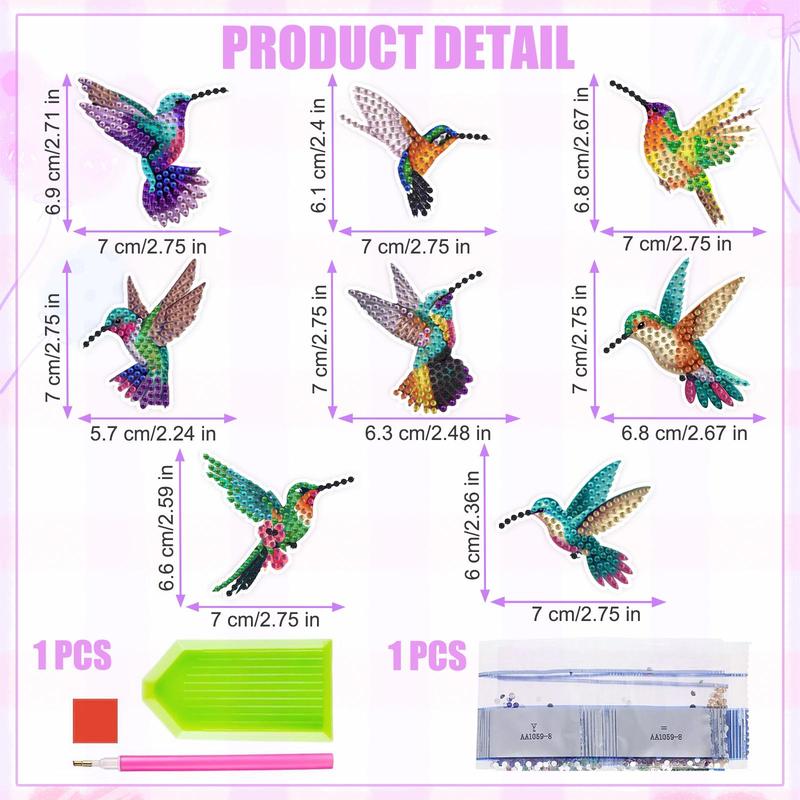 Dragonfly Pattern DIY Diamond Arts Colorful Painting Refrigerator Sticker(8 Counts set), DIY Painting Sticker, Decorative Sticker for Home & Office