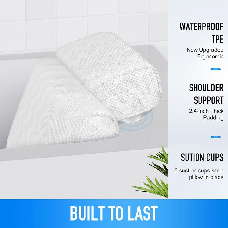 Bath Pillow Luxury Bathtub Pillow,  Soft  TPE Bath Pillows for Tub   and  Support, with 3D Air Mesh Cushions for Curved or Straight Tubs - Bath Accessories  Gifts