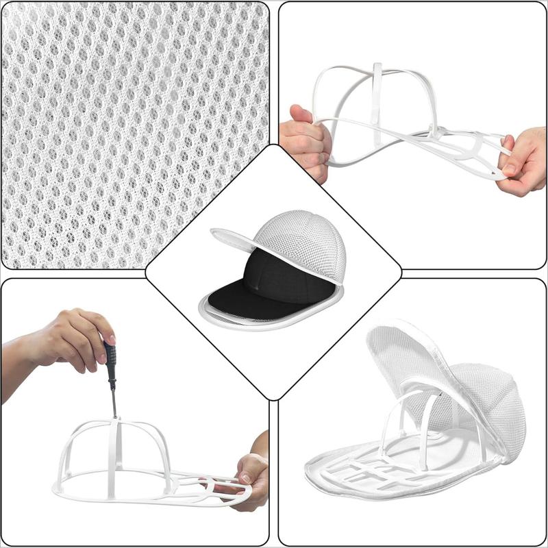 Hat Washer Cage for Baseball Caps, Sturdy Cleaning Protector with Frame Cage and Laundry Bag, Washing Machine Safe Hat Cleaner and Organizer 1Pack,White