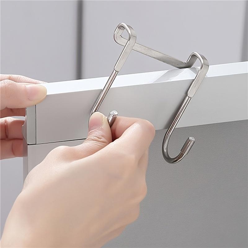 Stainless Steel Double S-shaped Hook, 2 Counts Over The Door Drawer Cabinet Hook, Home Organizer, Men’s Dorm Accessories