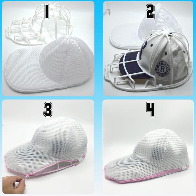 Hat Washer for Washing Machine, Cap Cleaner with Mesh Bags, Safeguard for Baseball Caps, Cleaning Protector Cage (White - 2 Pack)