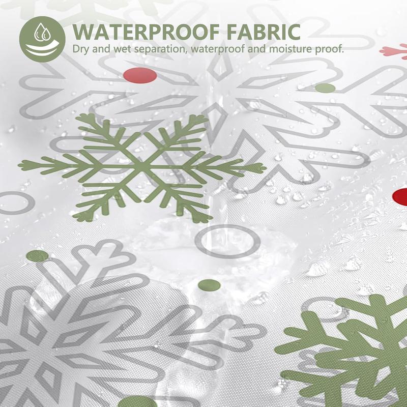 No Hook Winter Snowflake Shower Curtain, Hookless Christmas Shower Curtain,Red and Green Xmas New Year Holiday Bathroom Bathtubs Decor with Snap in Liner, Waterproof Polyester Fabric 71X74in