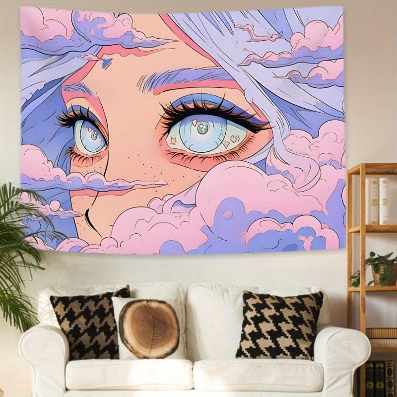 Cloud and Eyes Pattern Tapestry, 1 Count Wall Tapestry with Installation Kit, Wall Art for Home Living Room Bedroom Office Dormitory Decor