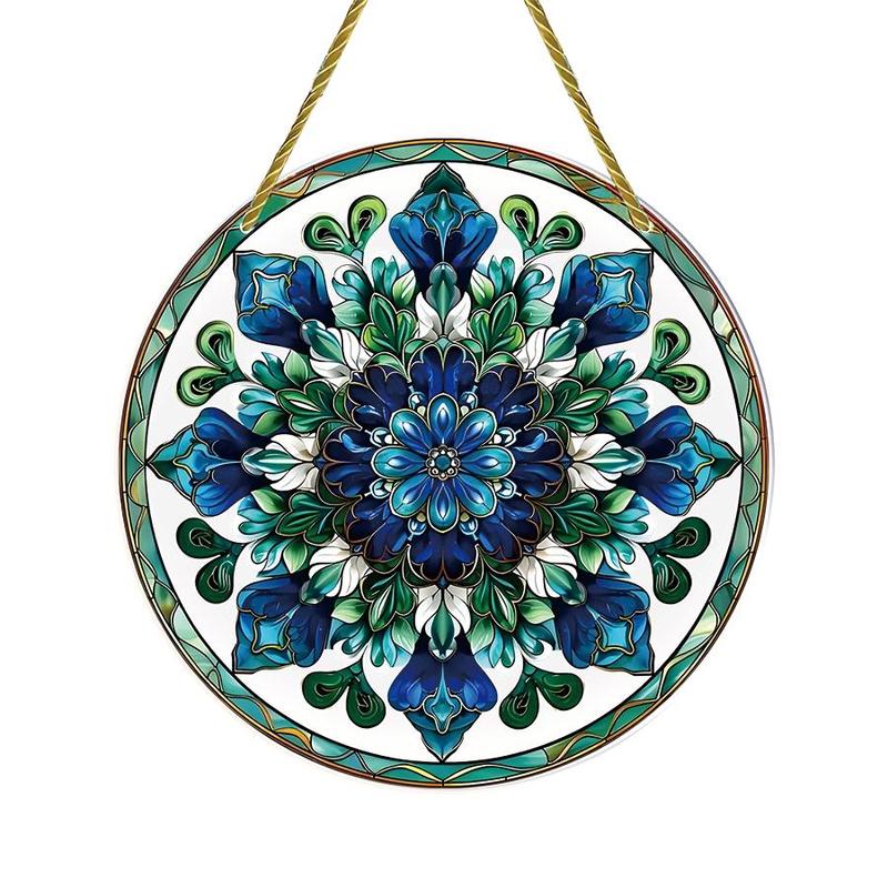 Flower Pattern Hanging Decor, 1 Count Colorful Glass Window Hanging Ornament, Wall Decor for Home Living Room Bedroom Garden Patio