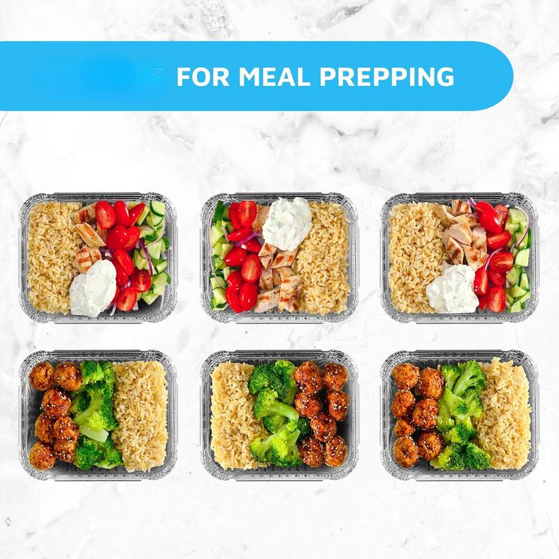 Disposable Takeout Pans with Clear Lids | 1lb Capacity Aluminum Foil Food Containers with Strong Seal for Freshness & Spill Resistance | Recyclable | 50-Pack of 5x4” Drip Pan