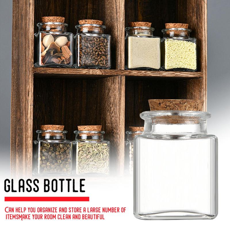 Glass Storage Jar with Lid, 1 Count Mini Square Empty Glass Bottle, Multifunctional Transparent Bottle for Candy, Biscuit