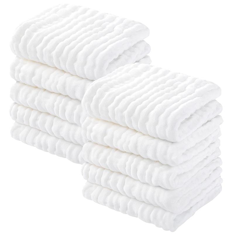 Yoofoss Muslin Washcloths 100% Cotton Face Towels 10 Pack Wash Cloths  12x12in Soft and Absorbent