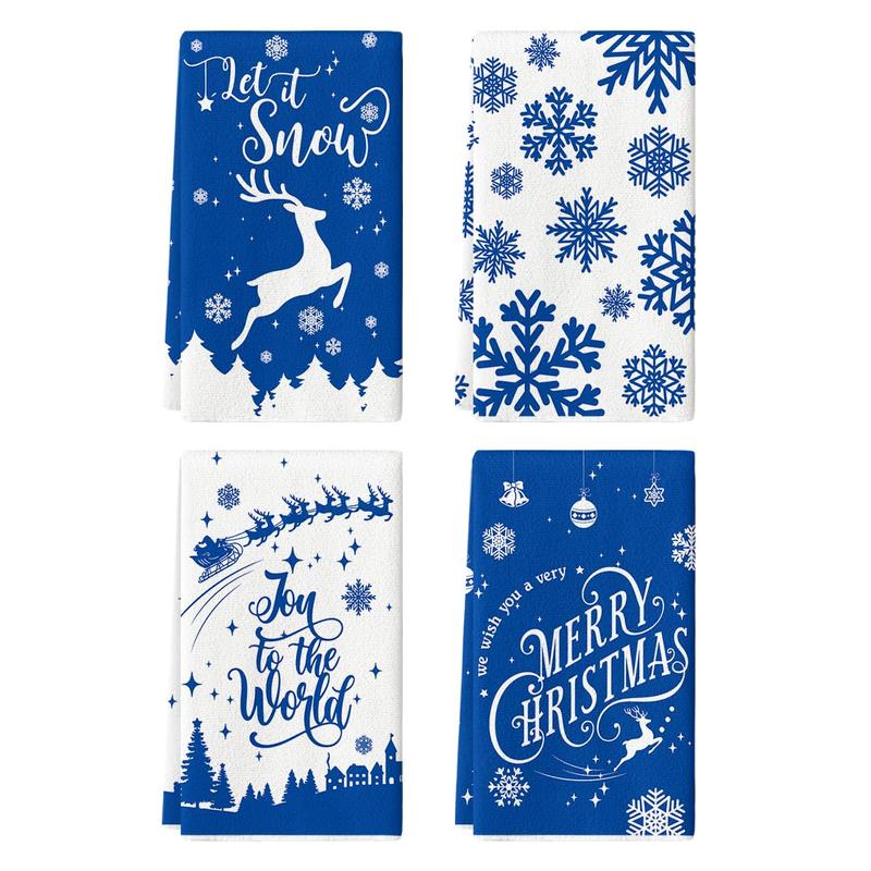 Elk Snow Merry Christmas Kitchen Towels and Dish Towels, 18 x 26 Inch Winter Xmas Holiday Ultra Absorbent Drying Cloth Tea Towels for Cooking Baking Set of 4