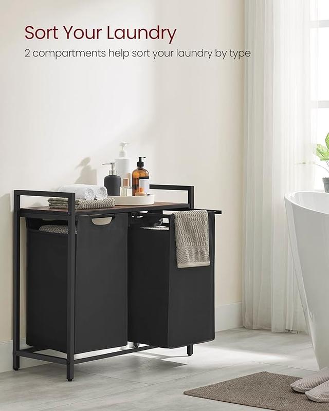 SONGMICS HOME VASAGLE Laundry Sorter with Top Shelf and Pull-Out Bag, Compartment Modern Irregular Laundry Basket Organiser