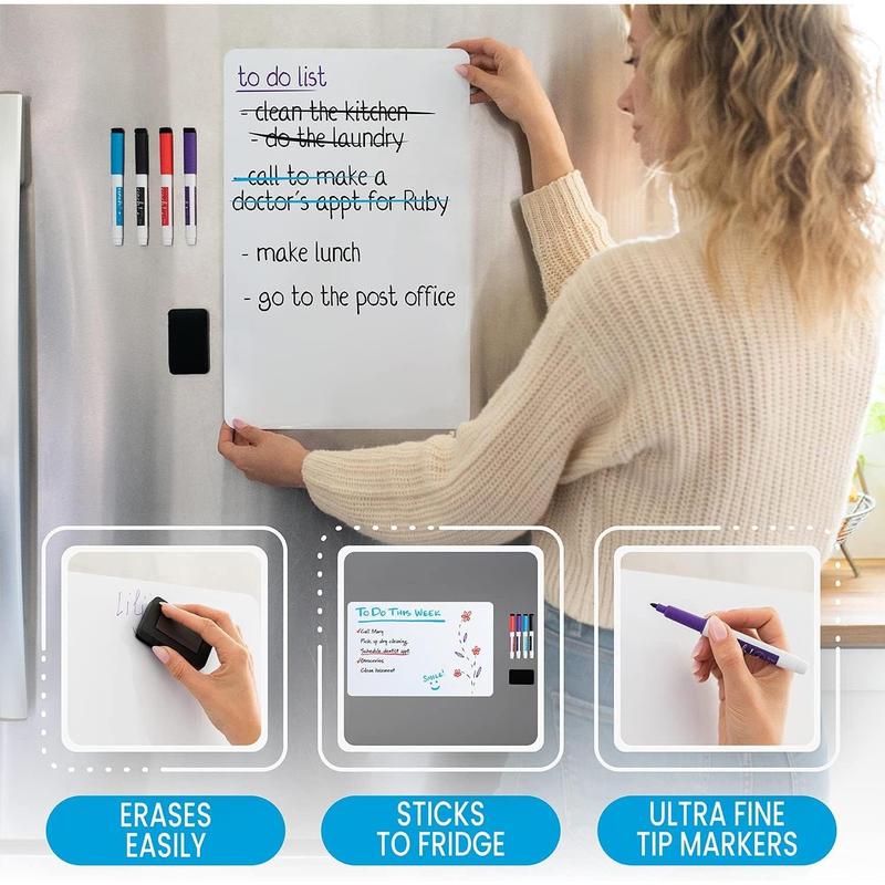 Cinch 17x11 Stain-Resistant Fridge Whiteboard with 4 Markers and Eraser - Magnetic Dry Erase Board Organizer and Planner for Refrigerator (Plastic)