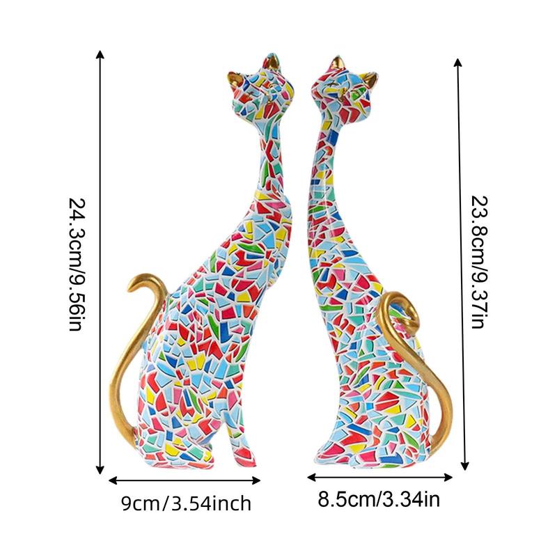 Colorful Cat Design Resin Ornament, 1 Pair Cute Cat Statue Decoration Craft, Desktop Decoration for Home Office, Ideal Gift for Friends