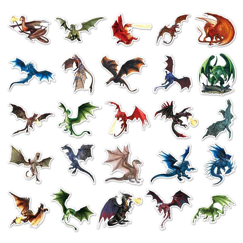 50pcs Random Dragon Pattern Sticker, Waterproof Self Adhesive Decor Paper, Decor Sticker For Gift Greeting Card Water Bottle Laptop Phone