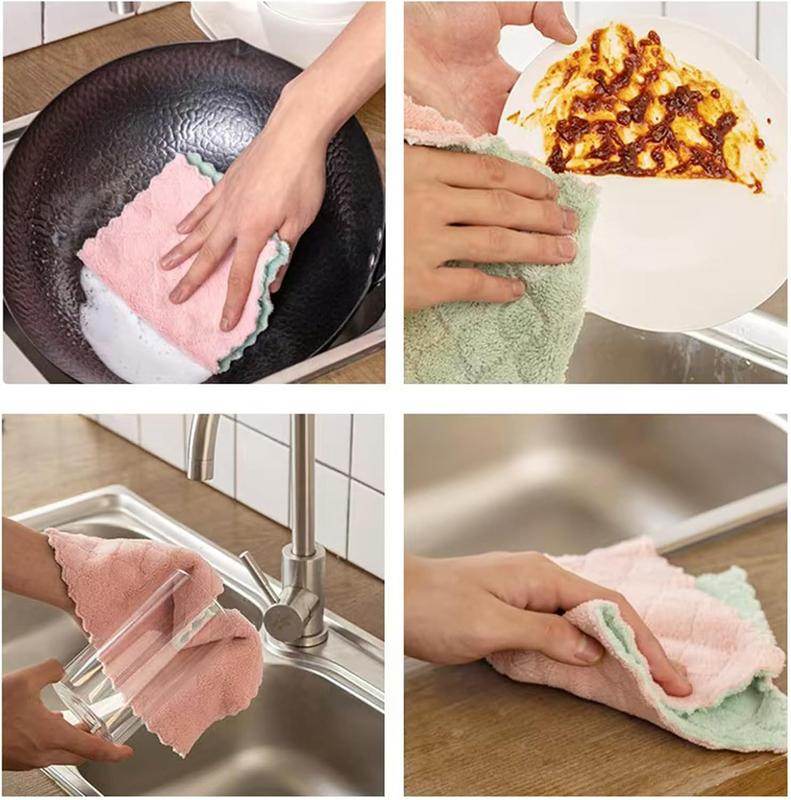 24 Pack Kitchen Dish Cloths Dish Towels, Super Soft and Absorbent Coral Fleece Cloth, Coral  Microfiber Cleaning Cloth, Nonstick Oil Washable Fast Drying Dish Rags for Clean Table, Dish, Glass.