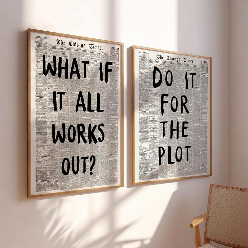 Newspaper Poster, 2 Counts set Do It for The Plot Lettering Unframed Poster, Wall Art for Home Living Room Bedroom Office Decor