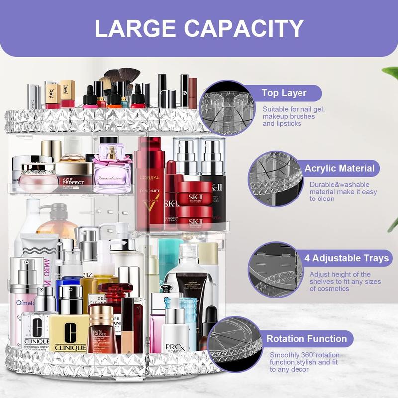 Chrismas gift for families or friends 360 Rotating Makeup Racks Large Capacity Cosmetics Racks Beauty Organizer Clear Cosmetic Storage Display Case with 8 Layers and Detachable Shelves for Bedroom Dresser