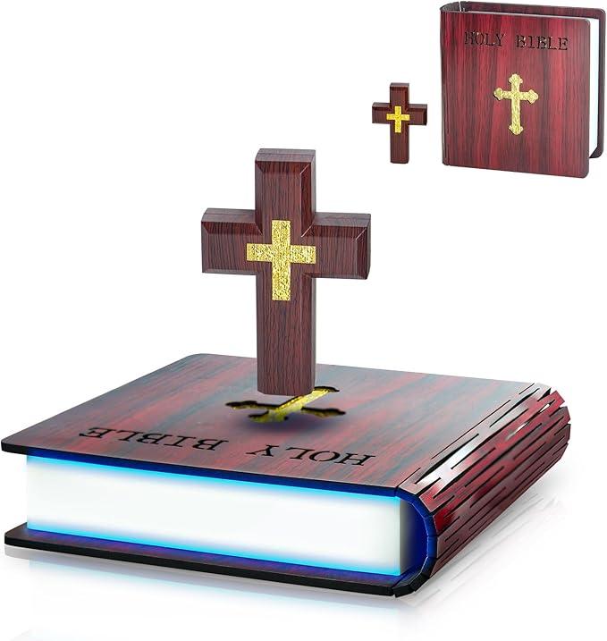 Magnetic Levitating Cross Lamp, Floating Bible Lamp, Color-Changing LED Lights, Perfect for Religious Gifts and Decor Decoration Room, Cross Decoration with Glowing Base Festival Gifts Wedding Ornaments